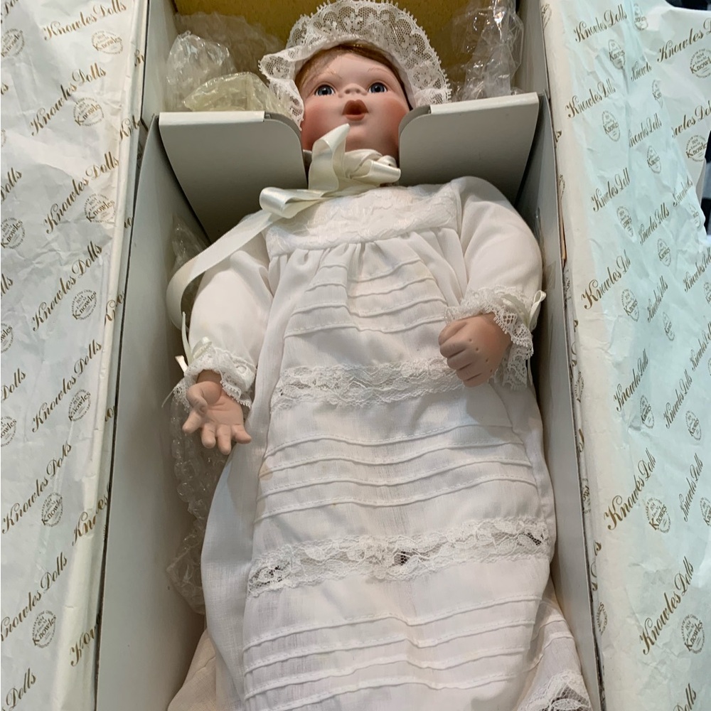 Baby Book Treasures Catherine’s Christening Porcelain Doll 1990 Ashton-Drake NIB